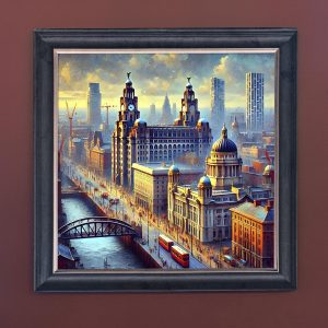 Liverpool in Oil - Velvet Printed Frame Hung Up