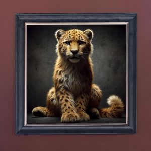Orange Leopard Cub - Velvet Printed Frame Hung Up