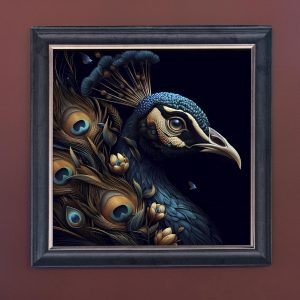 Blue Peacock - Velvet Printed Frame Hung Up
