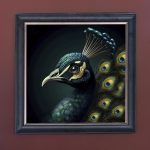 Green Peacock - Velvet Printed Frame Hung Up