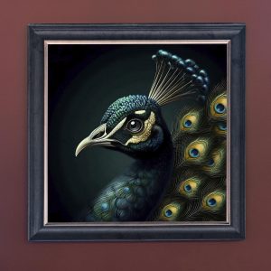Green Peacock - Velvet Printed Frame Hung Up