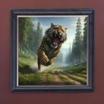 Running Tiger - Velvet Printed Frame Hung Up
