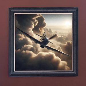 Spitfire Above the Clouds - Velvet Printed Frame Hung Up