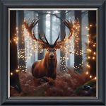 Stag in Fairy Lights - Velvet Printed Frame