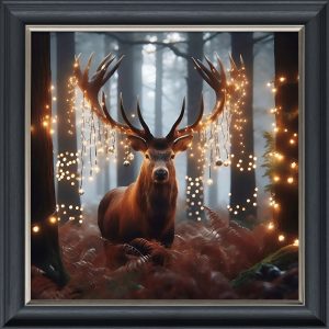Stag in Fairy Lights - Velvet Printed Frame