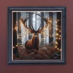Stag in Fairy Lights - Velvet Printed Frame Hung Up