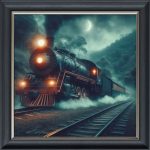 Steam Train Roaring Through the Night - Velvet Printed Frame
