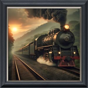 Steam Train in the Valley - Velvet Printed Frame