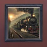 Steam Train in the Valley - Velvet Printed Frame Hung Up