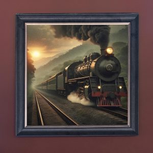 Steam Train in the Valley - Velvet Printed Frame Hung Up