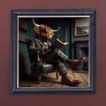 Studious Cow - Velvet Printed Frame Hung Up