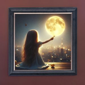 The Moons a Balloon - Velvet Printed Frame Hung Up