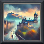 Edinburgh Castle Watercolour - Velvet Printed Frame