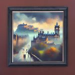 Watercolour Edinburgh Castle - Velvet Printed Frame Hung Up