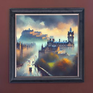 Watercolour Edinburgh Castle - Velvet Printed Frame Hung Up