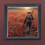 Poppy Field at Dawn - Velvet Printed Frame Hung Up