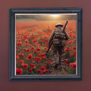 Poppy Field at Dawn - Velvet Printed Frame Hung Up
