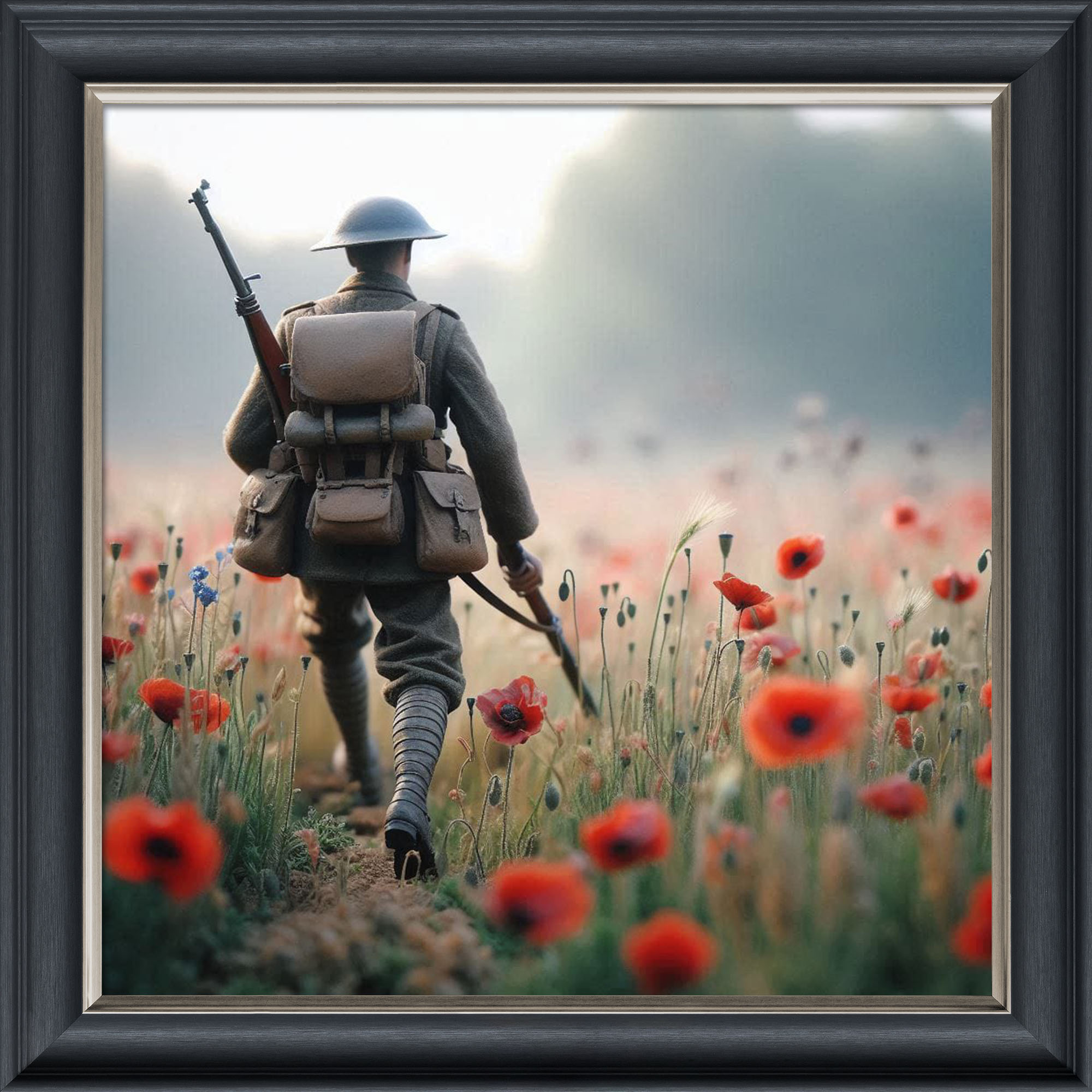 Soldier in Poppy Field - Velvet Printed Frame Soldier in Poppy Field - Velvet Printed Frame