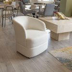 Solenne Ivory Linen Tub Chair in our Showroom