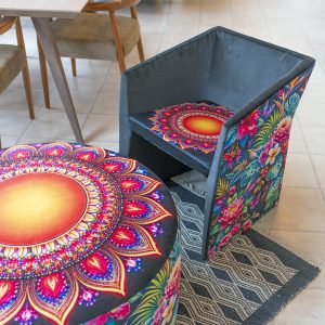 Mandela bespoke tub chair in our showroom