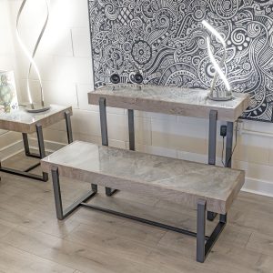 Novara Industrial Style Console Table and TV Table in our Showroom